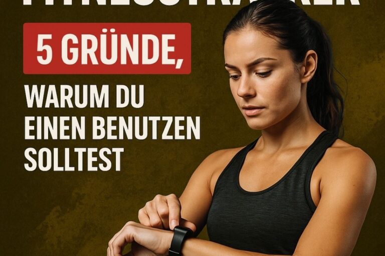 5 Gründe, warum ein Fitnesstracker sinnvoll ist – BRIZZLY Tipp Grafik mit Fitnessarmband auf BRIZZLY-Mustard-Hintergrund – Titel „FITNESSTRACKER: 5 Gründe, warum du einen benutzen solltest“ mit Auflistung der Vorteile wie Schlafanalyse, Bewegung, Routinen, Gesundheit und Fortschritt.