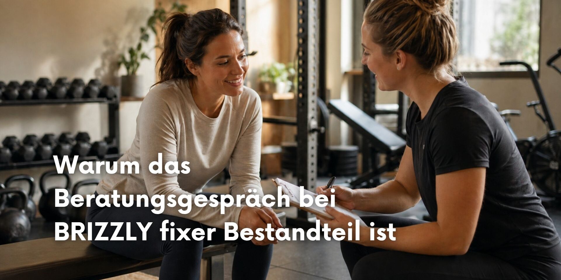 Coach und Interessentin führen ein Beratungsgespräch im BRIZZLY Gym in Villach