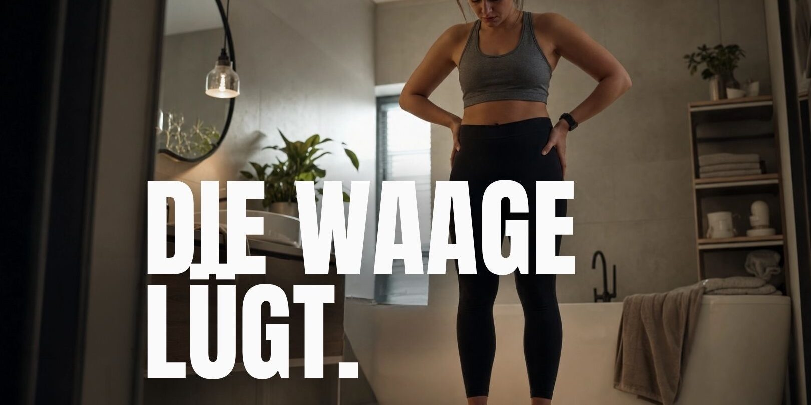 Frau steht auf der Waage und erkennt, dass Körpergewicht allein keinen echten Fitness Fortschritt zeigt