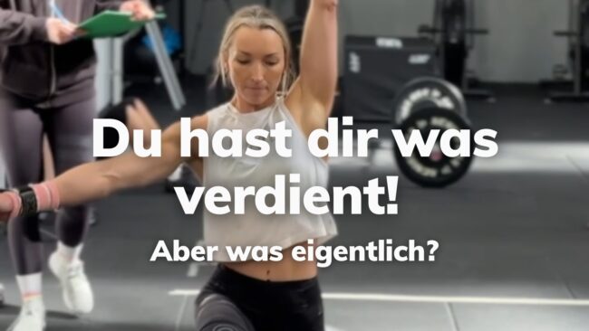 Athletin beim Training bei BRIZZLY in Villach, Text im Bild: Du hast es dir verdient. Aber was eigentlich?